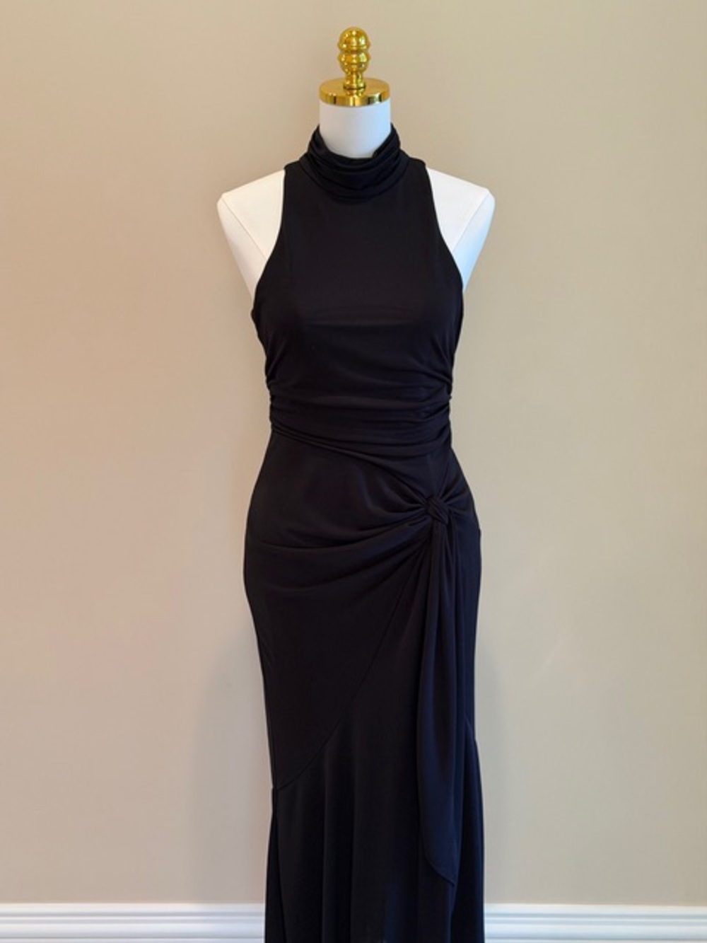 cinq a sept Black Halter Maxi Dress with Side Knot